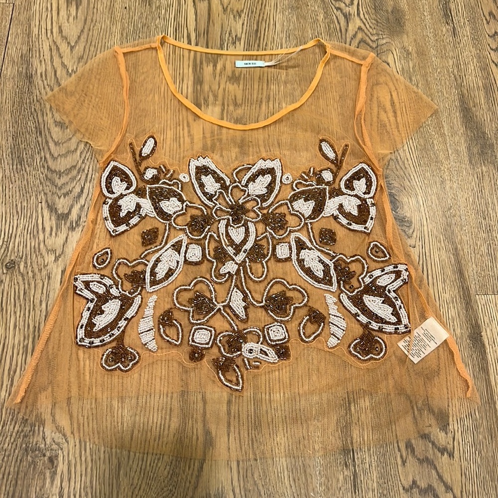 Kimchi Blue - orange net embroidered top - size xs